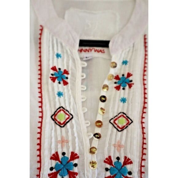 Johnny Was Women's Sz Large White 3J Workshop Embroidered Tunic Top - Picture 5 of 12